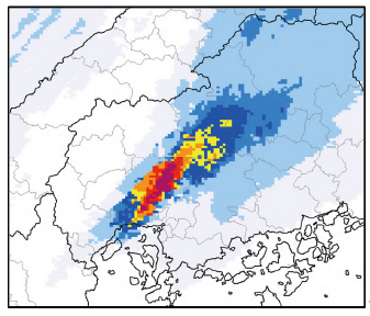 図4：広島県広島市の解析雨量（2014年8月20日 03時～04時）
