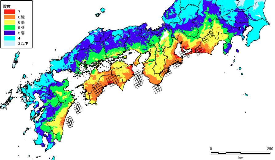 図2 南海トラフ地震による揺れの想定（陸側ケース）