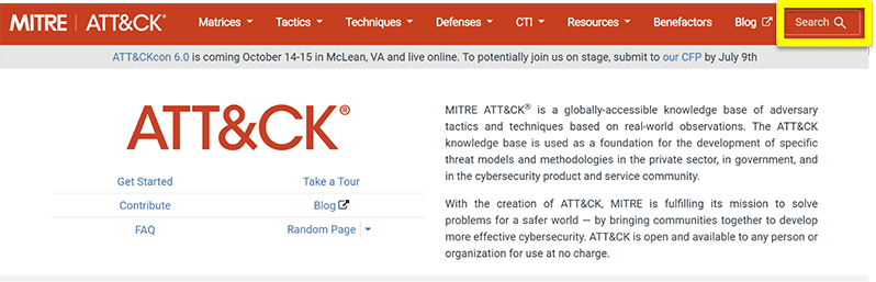MITRE ATT&CKの公式サイトにアクセス