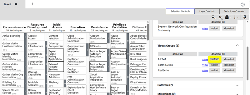 「Threat Groups」のselectをクリック